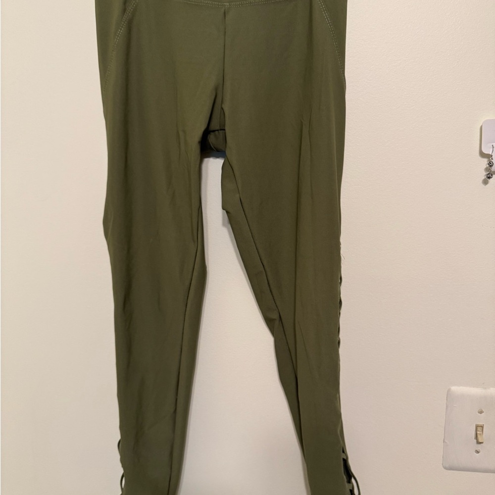 Olive Green Lace-Up Leggings